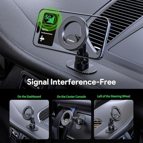 Esoulk Ring Magnetic Car Phone Holder – Ultimate Versatile Mount for Dashboard, Windshield & Air Vent – Strong Magnetic Grip for Enhanced Driving Safety – Compatible with Mag Safe & All Smartphone Models – Effortless Installation, Sleek Design, and Optimal Convenience for Modern Drivers