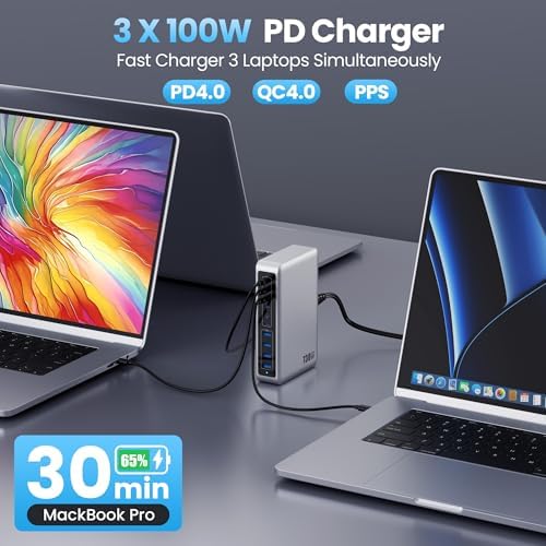 200 W Ga N IV USB-C Charging Hub: 8-Port Fast Charging Station with PD 65 W for Laptops, i Phones, i Pads, and Steam Deck – Compact & Efficient Power Adapter in Striking Red for Ultimate Device Versatility