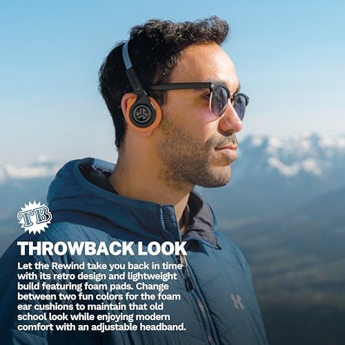 JLab Rewind 2 Retro Wireless Headphones – Nostalgic 80 s & 90 s Aesthetic with Advanced Bluetooth Multipoint Connectivity & Customizable EQ3 Sound – 20+ Hours of Playtime for Endless Enjoyment – Ideal for Comfort & Shared Listening Experiences in Stylish Black Finish