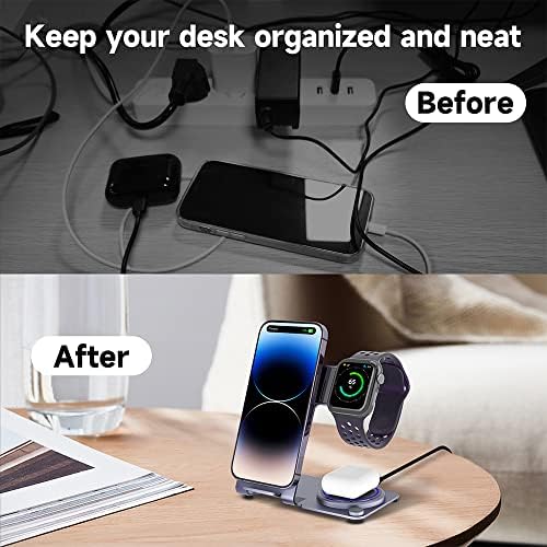 Premium Aluminum Alloy 3-in-1 Wireless Charging Station for i Phone, Apple Watch & Air Pods – Ultra-Fast Power Delivery for i Phone 15 to 11 (Pro, Pro Max), XS, XR – Sleek Minimalist Design for Effortless Clutter-Free Charging Experience