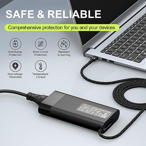 Universal 90 W USB-C Laptop Charger for Dell XPS & Latitude Series – High-Speed AC Adapter with Enhanced Compatibility for Multiple Models, Durable Nylon Braided Design, and Comprehensive Safety Features – Ideal Replacement for TDK33, LA90, PM170, and More – Versatile Power Supply for Efficient Charging of Dell Chromebooks and HP Elitebook x360