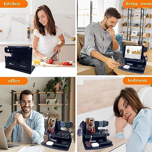 Gifts for Men Women Dad Husband Boyfriend Wood Phone Docking Station Nightstand Organizer for Men Birthday Gifts (Dark Brown) – Enhanced Compatibility and Speed