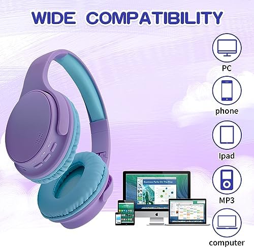 Light Blue Kids Bluetooth Headphones – Safe 93 d B Volume Limitation for Ear Protection – Foldable & Travel-Friendly Design – Built-in Microphone for Hands-Free Calls – Comfortable Wireless Headphones for Toddlers and Children – Perfect for School, Home, and Fun Activities