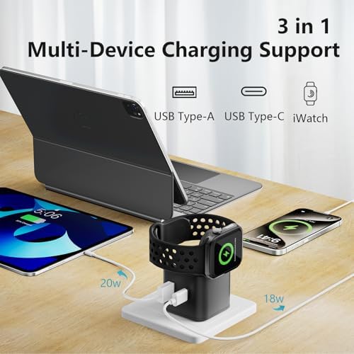 High-Speed 3-in-1 i Watch Charger: Versatile USB-C Multiport Power Adapter for i Phone 12-16, i Pad Pro & Samsung Galaxy – Compact Travel Essential for Quick and Efficient Device Charging
