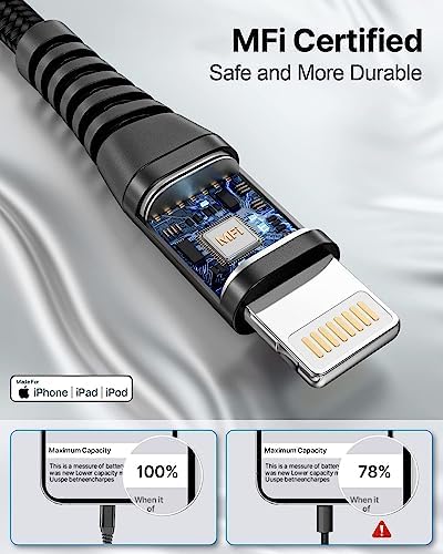 Aioneus 10 ft i Phone Charger 2 Pack – Apple Certified Lightning Cable with Fast Charging, Extra Long Nylon Braided Cord in Stylish Pink for i Phone 13, 12, 11, XS, XR, 10, 8, 7, 6 Plus – Unmatched Durability and Flexibility