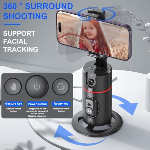 Auto Face Tracking Tripod, No App Required, Rechargeable Battery, 360° Rotation Phone Tracking Holder Face Body Phone Camera Mount for Live Vlog Streaming Video Chat – Enhanced Compatibility and Speed