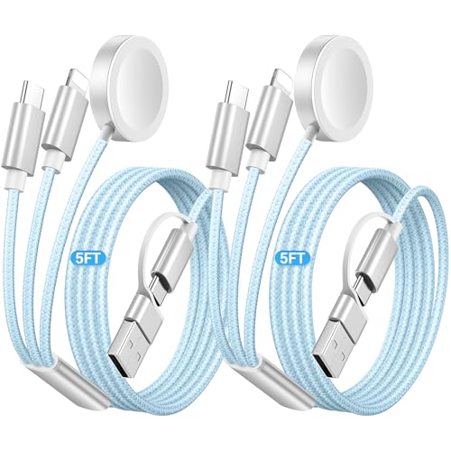 Temdan 2-Pack 5 ft 3-in-1 Charging Cable for Apple Devices – Ultimate Travel Solution with USB A, Type C & Lightning Connectors for i Phone 12-16, i Pad, and Apple Watch Ultra & SE – Durable, Versatile, and Hassle-Free Power Anywhere