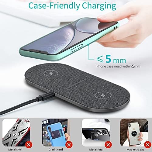 Dual 20 W Fast Wireless Charging Pad – 2-in-1 Dual Device Charger with USB-C Adapter for i Phone 16/15/14/13/12 Series, Samsung Galaxy S25/S24/S23/S22, Air Pods Pro, Slim & Portable Design for Travel – Safe & Efficient Charging Solution for All Compatible Devices