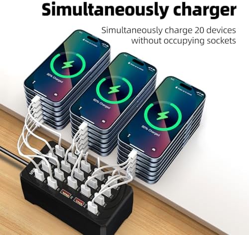 Powerful 100 W 20-Port USB Charging Station – Fast Multi-Device Charger with Universal 5 V Output in Sleek Matte Black for Optimal Efficiency and Safety