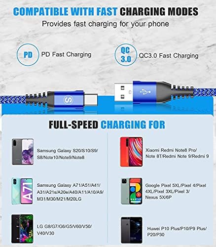 sweguard Premium USB Type C Charger Cable Trio – Versatile 3-Pack (6.6 ft, 3.3 ft, 1.5 ft) for i Phone 16, Samsung Galaxy S24, and Universal Devices – Fast Charging Nylon Braided Cords for Enhanced Durability and Performance – Ideal for Home, Office, and Travel