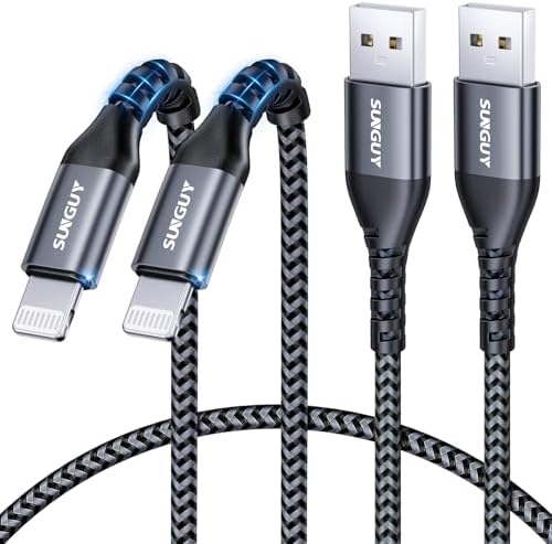 10 FT MFi Certified USB-A to Lightning Charging Cable – 2 Pack, Durable Nylon Braided Cord for Fast i Phone Charging – Compatible with i Phone 14/13/12/11 Pro Max, Mini, X, XS, XR, 8 Plus, SE & i Pad – Perfect for Home, Car & On-the-Go Use