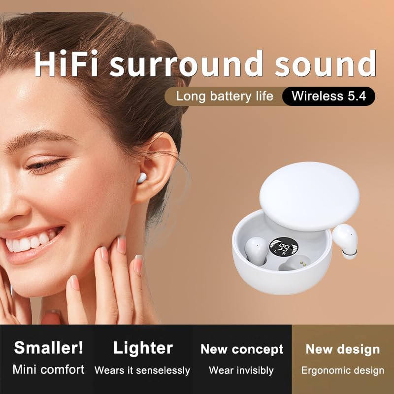 Beige Ergonomic Mini Bluetooth Earbuds – Premium Sound Quality, Hassle-Free Auto Pairing, and IPX5 Waterproof for Active Lifestyles with Ultimate Comfort and Portability