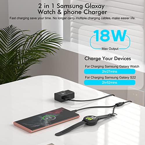 Dual-Purpose Samsung Watch and Phone Charger Cable – 6.6 FT Fast Charging Solution with 18 W USB A Adapter for Galaxy Watch Ultra/7/FE/6/5/4 and Galaxy S24/S23/S22, Fold 6/5, Flip 6/5, Buds, and Tab – Ultimate Compatibility and Enhanced Charging Efficiency