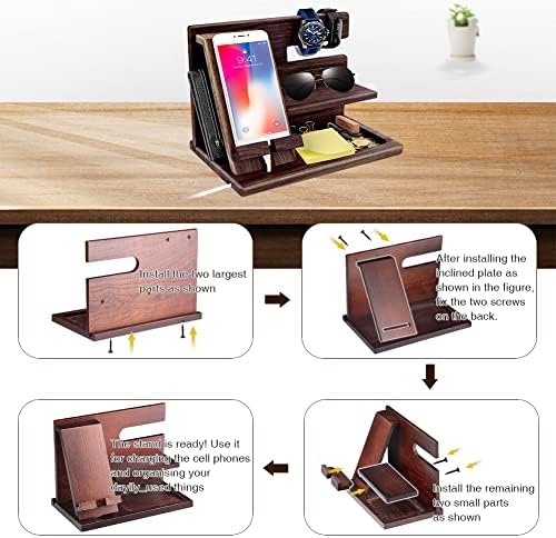 Gifts for Men, Wood Phone Docking Station, Mens Gifts for Birthday Gifts for Men or Gifts for Dad Fathers Day, Desk Workspace Organizer Nightstand Organizer Key for Wallet & Watch Holder – Enhanced Compatibility and Speed