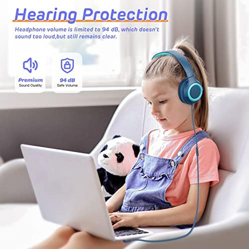 Comfort-First Volume-Limited Kids Headphones – Foldable Wired Earphones in Blue for Safe School & Travel Listening – Adjustable Fit for Young Ears