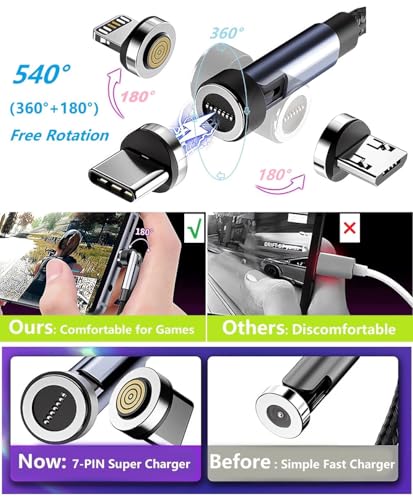 Magnetic 3-in-1 Charging Cable Set – 5 Pack of 1 Ft Durable Nylon Braided Fast Charge Cables for USB Type-C, Micro USB & i OS Devices – 360° Magnetic Connection for Hassle-Free Power on the Go