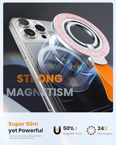 Tycamp Mag Safe-Compatible Glitter Phone Grip Ring Holder Stand for i Phone 16/15/14/13/12 Series – Stylish Magnetic Phone Accessory with Removable Rotating Design for Enhanced Grip and Glam Appeal in Black – Secure Attachment for Selfies, Texting, and Viewing