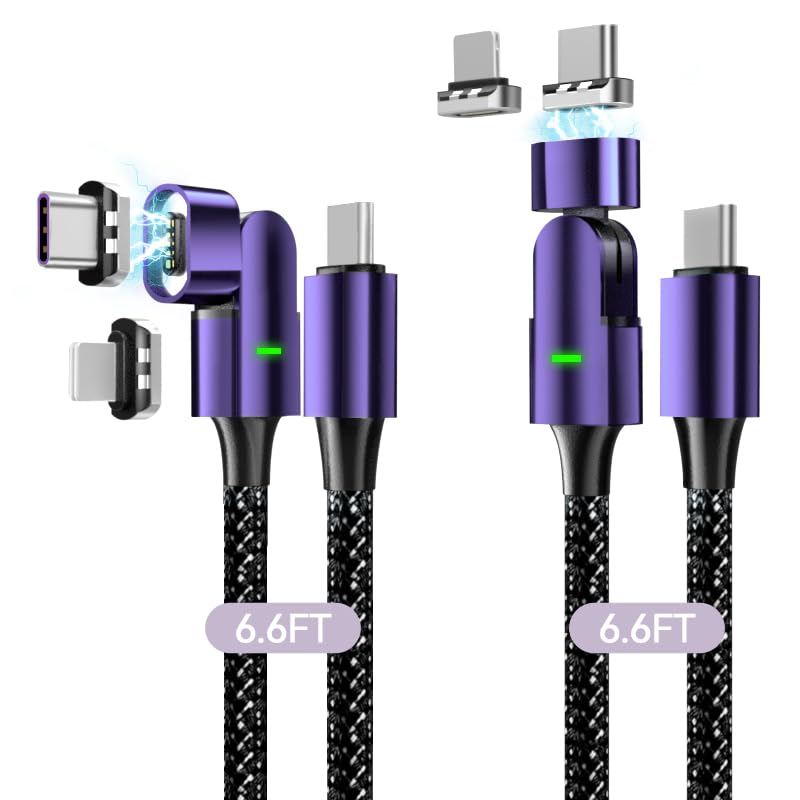 Ultimate 6.6 ft USB-C Magnetic Charger Cable – 2 Pack with 180-Degree Rotation for Effortless Connectivity, High-Speed 100 W Power Delivery for Mac Book Pro 2020, Samsung Galaxy S23/S22/S21 & Nintendo Switch – Durable Nylon Braided Design for Tangle-Free Use and Enhanced Device Compatibility