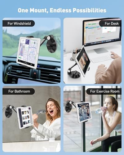 Maximize Your Mobile Utility with the Above TEK i Pad Suction Mount – Versatile Phone & Tablet Holder for 4″-11″ Devices | Secure Suction Cup Technology for Cars, Trucks, and Home Use | Adjustable Arm for Perfect Viewing Angles | Lightweight and Durable Design for Easy Portability | Ideal for Hands-Free Navigation, Streaming, and Calls | Elevate Your Experience on Windows, Mirrors, and Dashboards