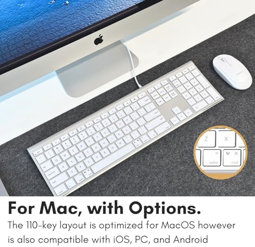 Elevate Your Mac Experience with the Macally USB C Keyboard – Ultra-Slim Wired Design with Dual USB A & C Connectivity, 110 Responsive Scissor Keys, and 20 Productivity Boosting Shortcuts for Mac Book Pro, Air, Mini, i Mac, and i Pad – Stylish Silver Finish for Enhanced Workspace Aesthetics