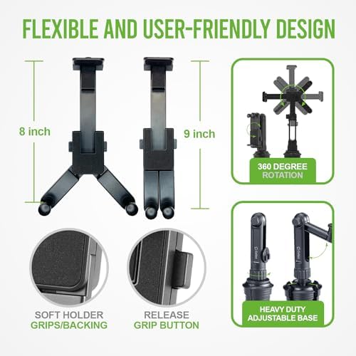 Revolutionary Car Cup Holder Phone Mount with Integrated Snack Tray – Ultimate Compatibility for i Phone, Samsung Galaxy, LG, Moto & Google Pixel – Hands-Free Convenience & 360-Degree Rotation for Safe Driving Enjoyment