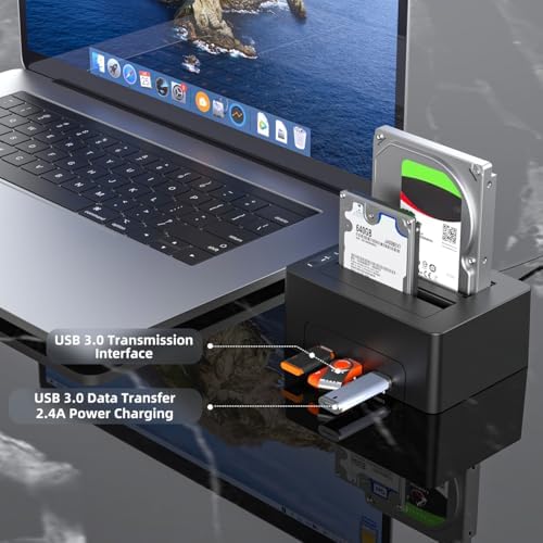 MAIWO Dual Bay Hard Drive Docking Station: Versatile 48 TB External HDD SSD Cloner with Offline Duplication, 3 USB 3.0 Hub Extensions for Seamless Data Management and Rapid Transfer Efficiency