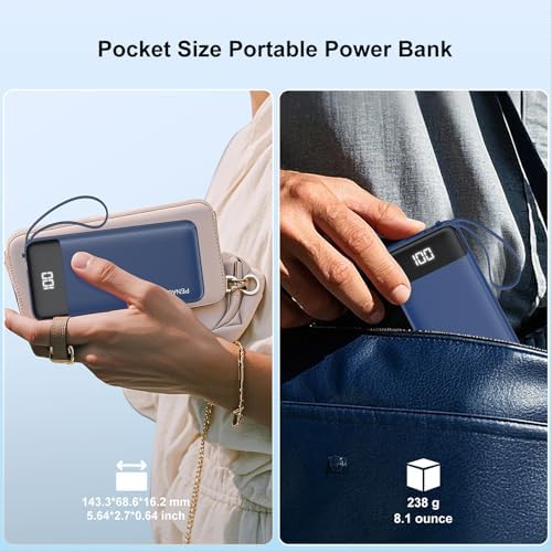 Ultimate 10000 m Ah Portable Power Bank with Built-in Charging Cable and LED Power Indicator – Travel-Ready External Battery Pack for i Phone 16/15, Samsung S22, and Android Devices – Unmatched Compatibility and Rapid Charging for On-the-Go Lifestyles