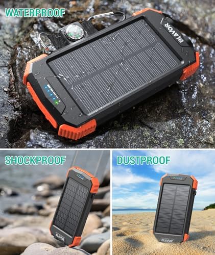 Ultimate BLAVOR Solar Charger Power Bank – 10,000 m Ah Portable Wireless Battery Pack with 20 W Fast Charging, USB-C Compatibility, Solar Panel for Sustainable Energy, and Dual Flashlight for Outdoor Adventures – Essential Gear for Campers and Hikers