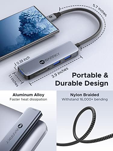 WARRKY 5-in-1 USB C Hub: High-Speed SD/Micro SD Card Reader & USB 3.0 Adapter for i Phone 15 Pro, Samsung Galaxy, Mac Book Pro/Air, i Pad – 2 TB OTG Compatible – Ultimate Connectivity Solution for Photographers & Professionals – Sleek Gray Design for Enhanced Workflow Efficiency