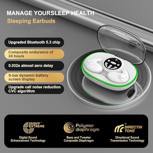 Ultra-Compact Bluetooth 5.3 Sleep Earbuds for Side Sleepers – Discreet In-Ear Headphones with IPX6 Water Resistance for Meditative Relaxation and Deep Sleep – Perfect for Small Ears and Extended Comfort