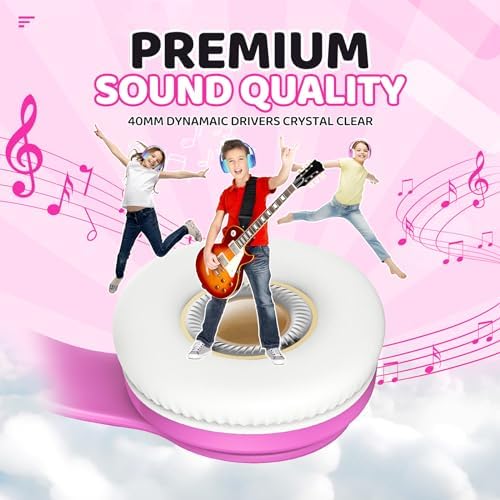 Kids Safe Sound Bluetooth Headphones – Lightweight Over-Ear Design with Volume Limiting (85/94 d B), 60-Hour Battery Life & Bluetooth 5.3, Built-in Microphone, Cozy Fit in Vibrant Blue – Ideal for Music, Audiobooks & Playtime with Enhanced Hearing Protection
