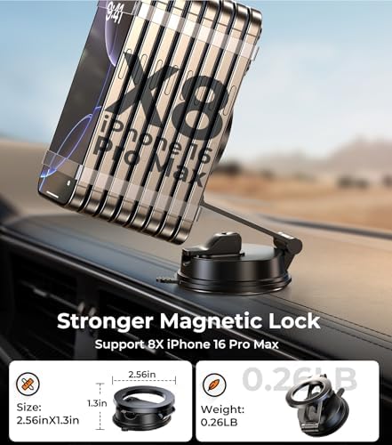 Mag Safe-Compatible Vacuum Suction Car Phone Holder – Versatile Magnetic Mount with Aerospace Alloy Arm for Tesla, Gym, Shower, and Smooth Surfaces – Secure Dashboard/Windshield Screen Solution for i Phone – 360-Degree Rotation for Optimal Viewing Angles and Hands-Free Safety