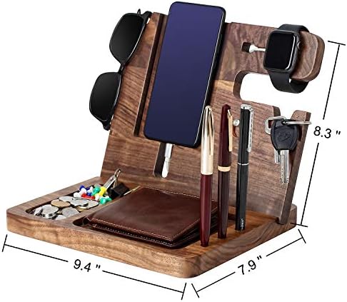 Personalized Wooden Charging Docking Station for Dads – Elegant Nightstand Organizer with Fast-Charging Capability, Multi-Compartment Design for Smartphones, Smartwatches, Keys & Wallets – Ideal Custom Father’s Day Gift or Birthday Surprise, Durable Home Essential
