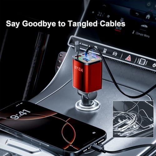 Revolutionary 2025 Micro-Version 4-in-1 Retractable Car Charger – 69 W Fast Charging USB C Adapter for i Phone 16/15/14/13, Samsung Galaxy, i Pad, Pixel – Ultimate Convenience with Tangle-Free Design and Enhanced Compatibility for All Your Devices
