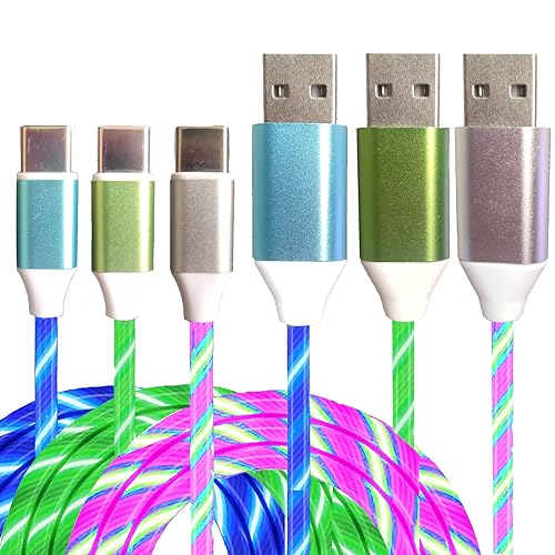 Illuminate Your Charging Routine: 3 Pack LED USB C Charging Cables for Rapid Power Delivery – Compatible with Samsung Galaxy S23, S22, S21, S10, S9 Plus, Note 20, 10 & Google Pixel – 6.6 FT Length in Vibrant Blue, Red, and Green – Durable Design with Real-Time LED Indicators for Enhanced Connectivity and Fast Charging Efficiency