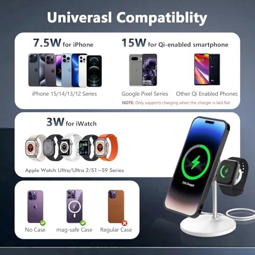 Mag Safe 2-in-1 Wireless Charging Station for i Phone and Apple Watch – Portable 15 W Fast Charger with Detachable Design, Foldable Travel Pad for i Phone 12-16 Series – Sleek Black Finish for Enhanced Compatibility and Efficient Power Boosts