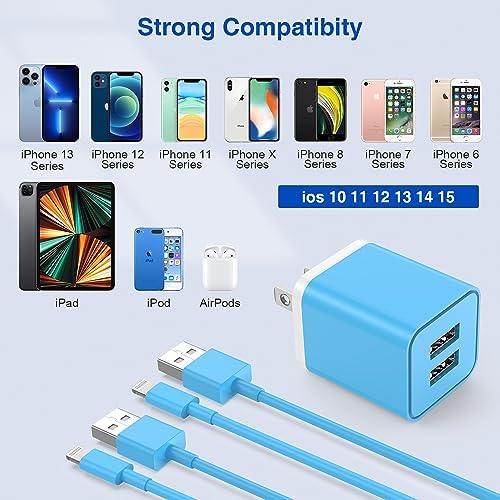 Ultra-Fast Dual Port USB Wall Charger with 10-Foot Lightning Cable – Apple MFi Certified i Phone Charging Solution, Perfect for i Phone 12/11/XR/Xs/8/7/6/SE/i Pad – Compact & Efficient Power Delivery for Home and Travel