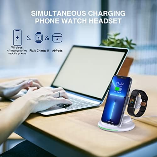 Ultimate 3-in-1 Wireless Charging Hub: Fast Universal Charger for Fitbit Charge 6/5 & Luxe, i Phone 14/12 Pro Max/13/11/8, Samsung Galaxy S22+, and Air Pods Pro/3 – Sleek Black Design for a Tidy Space and Rapid Power Solutions