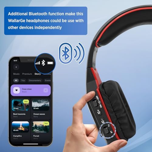 Unleash the Power of Sound with Wallar Ge Long-Range Wireless Over-Ear Headphones – Effortless Setup with RF Transmitter, 100 Ft Wireless Freedom, and 20-Hour Rechargeable Battery Life for Uninterrupted Entertainment – Luxurious Comfort in Sleek Black/Red Design, Compatible with All TV Brands for an Immersive Audio Experience