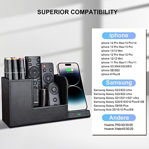 Sleek Marble Finish Wireless Charging Station with Desk Organizer – Fast Qi-Certified Charger for i Phone 13/12/11 Series, Effortless Device Power-Up & Luxurious Leather Accents for an Organized Workspace