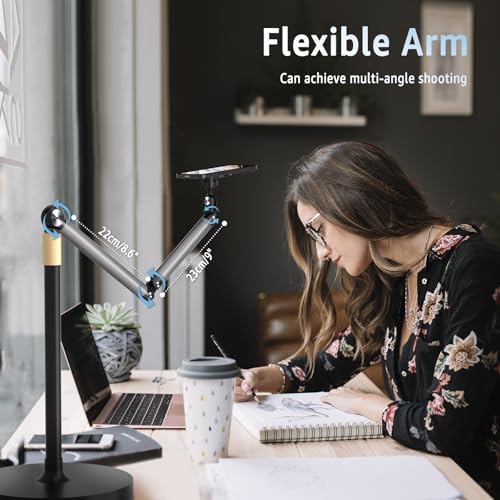 Magnetic Phone Floor Stand, Aluminum iPhone Overhead Stand with Adjustable Arm & Remote for Multi-Angle Creative Shooting, Stable Stand for iPhone/Android – Enhanced Compatibility and Speed