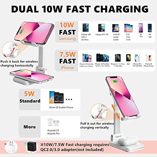 Revolutionary Dual 10 W Qi Wireless Charging Dock with Adjustable Phone Stand – Ultimate 2-in-1 Charger for i Phone 15/14/13/12/11/MAX/XS & Samsung Galaxy S21/S20/S10 – Ergonomic Design for Enhanced Viewing Experience – Perfect Desk Accessory for Home or Office – Non-Slip Base for Maximum Stability – Seamless Compatibility Across Qi-Enabled Devices – Elevate Your Workspace with Stylish Functionality and Effortless Device Access – Experience Cutting-Edge Technology and Modern Aesthetics in One Compact Solution