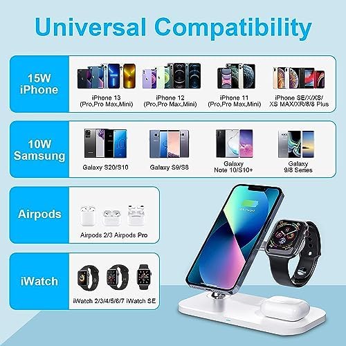 Elevate Your Charging Experience with the 3-in-1 Wireless Charging Station – 15 W Fast Charger Compatible with i Phone 14/13/12 Mag Safe, Apple Watch Ultra/Series 8-1/SE, and Air Pods – Streamlined Multi-Device Power Solution for Home and Office Use