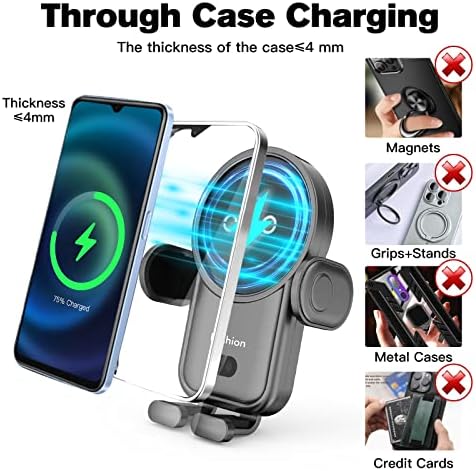 15 W Fast Wireless Car Charger with Auto-Clamping Mount – Effortless Air Vent Holder for i Phone 14/13/12/11/Pro/Xr/Xs/X/8 and Samsung S22/S21/S20 – Sleek Black Design for Enhanced Compatibility and Safety on the Go