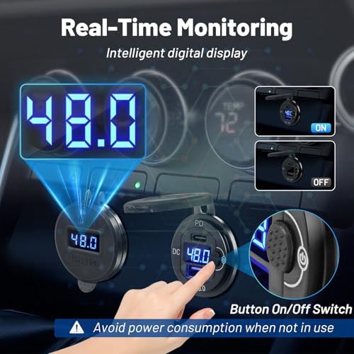 Anina Dual USB High-Voltage Charger 2-Pack (10 V-60 V) – Fast Charging for Golf Carts, Trucks, RVs, and Marine – 30 W Power Delivery & Quick Charge 3.0 – Waterproof & Easy Install – Stay Connected on the Go with Enhanced Compatibility and Safety Features