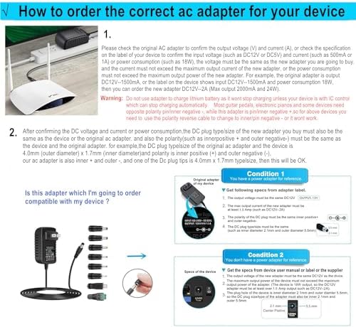 Guan Ting Universal 12 V 2 A Power Supply Adapter – High-Efficiency AC to DC Charger with 8 Interchangeable Tips for Maximum Flexibility – Compact 24 W Converter for Rapid Charging and Enhanced Device Compatibility