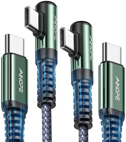 Revolutionize Your Charging with AINOPE 60 W USB C Cable 2-Pack – 10 ft Durable Nylon Braided Right Angle Type C Charger for i Phone 16 Pro Max, Samsung S24, and i Pad Pro – Fast Charging, Enhanced Compatibility, and Long-Lasting Performance