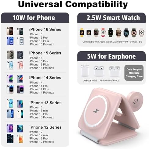 Ultimate 3-in-1 Foldable Magnetic Wireless Charging Station for Apple Devices – Travel-Friendly Dock for i Phone 16, 15, 14, 13, 12 Pro Max Plus, Apple Watch & Air Pods – Fast, Efficient, and Versatile Charging Solution