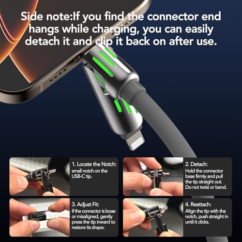 4-in-1 Universal Multi USB Charging Cable – 240W Max Fast Charger Cord with Multiple Connectors for iPhone 16/15/14/13, iPad, Samsung, MacBook, Tablets & More (Black, 6.6Ft) – Enhanced Compatibility and Speed