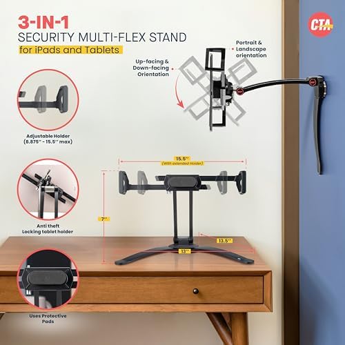 Universal 3-in-1 i Pad Tablet Mount by CTA Digital – Versatile Holder for All i Pad Models (7-13″) – Elegant Silver Design – Wall, Under Cabinet, and Desk Mounting Solutions – Adjustable Viewing Angles for Ultimate Comfort – Perfect for Home, Office, and Travel – Boost Productivity and Entertainment with Effortless Installation and Sturdy Build